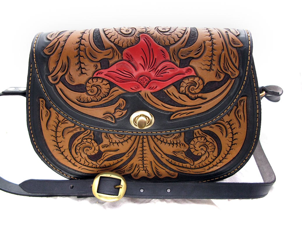 Handmade Leather Floral Tooled Handbag