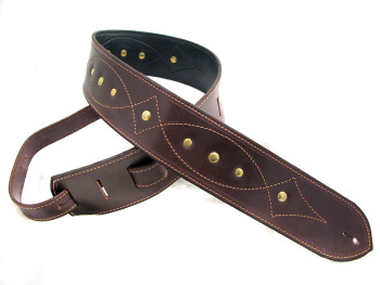 Handmade Brown Leather Guitar Strap with Stitching Detail