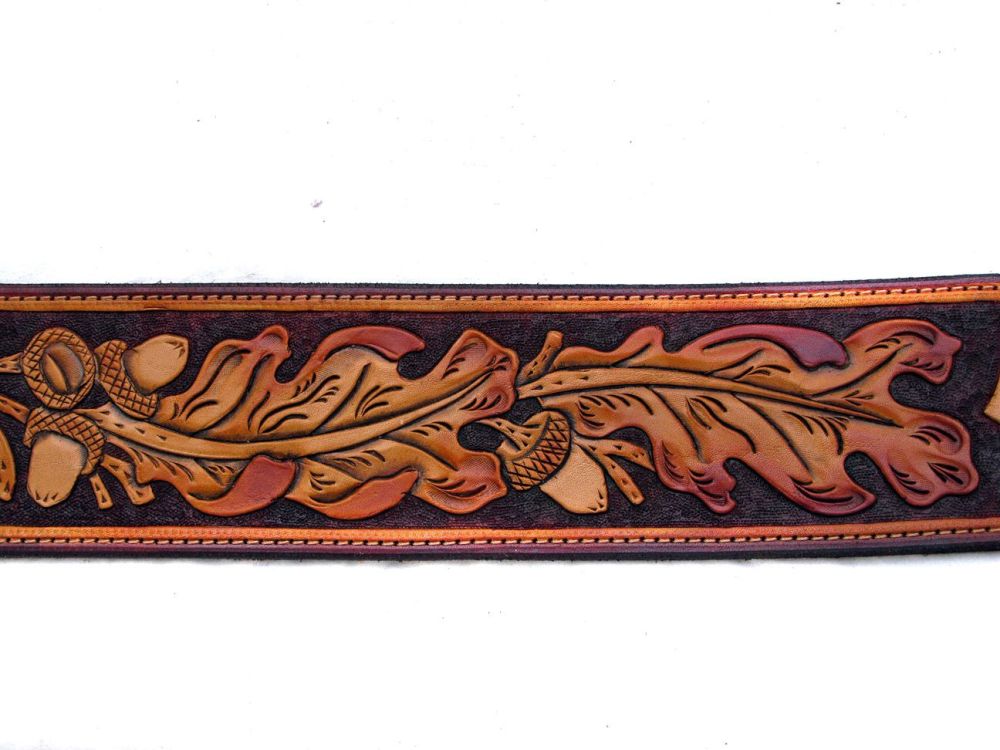 Handmade Leather Oak Leaf Guitar Strap