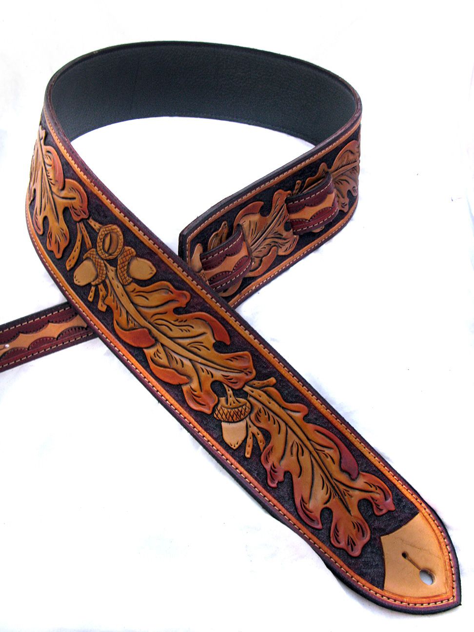 Handmade Leather Oak Leaf Guitar Strap
