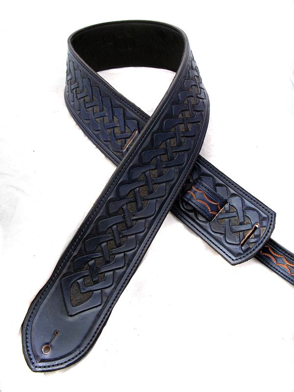 Handmade Blue Leather Celtic Guitar Strap