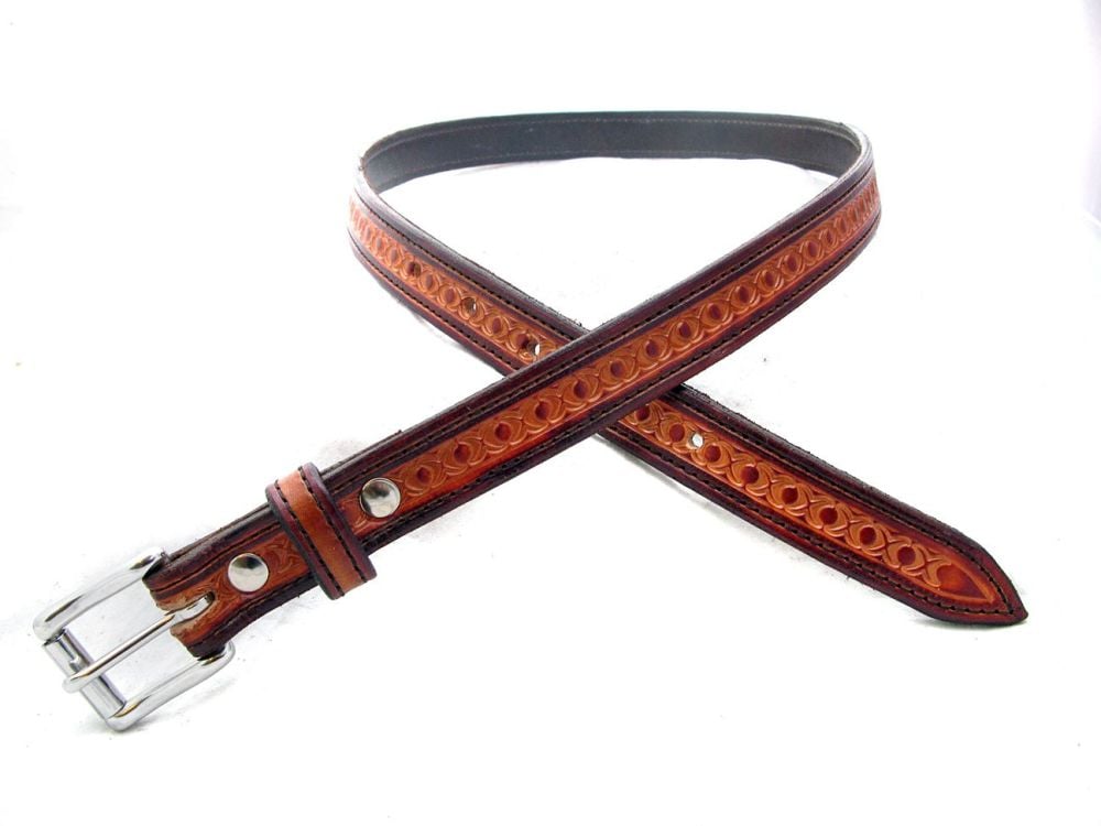Handmade Brown Leather Tooled Belt