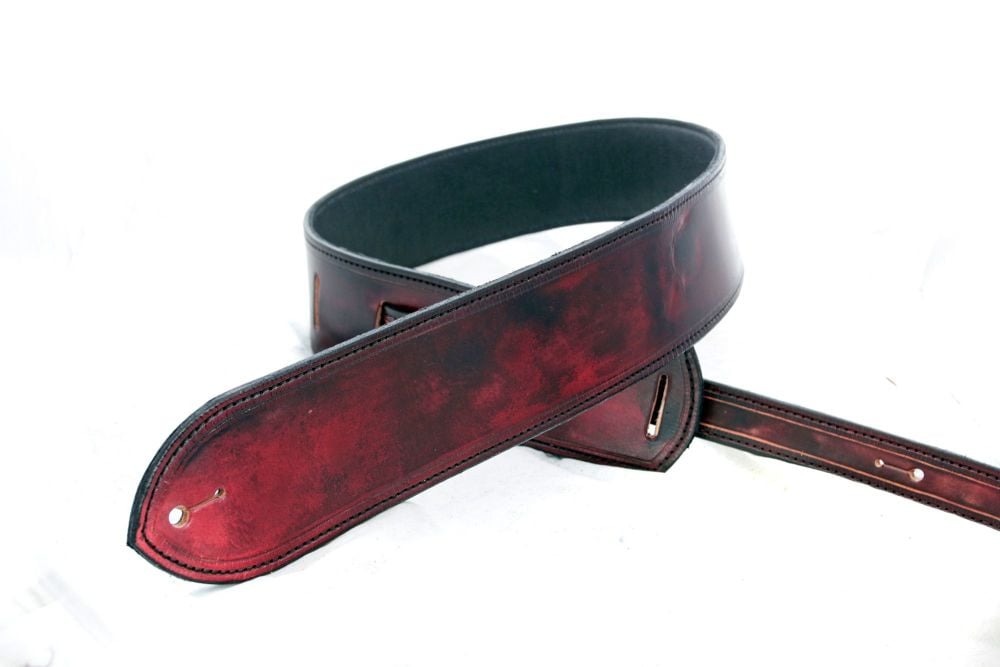 Handmade Leather Red Scar Guitar Strap