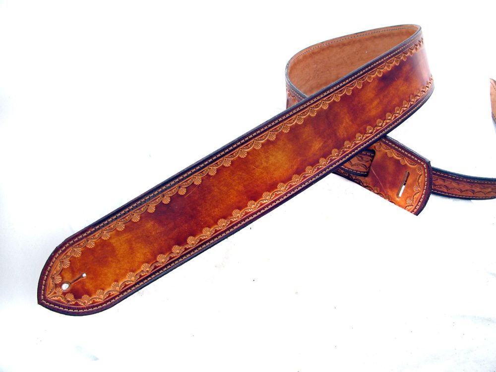 Handmade Golden Brown Leather Guitar Strap