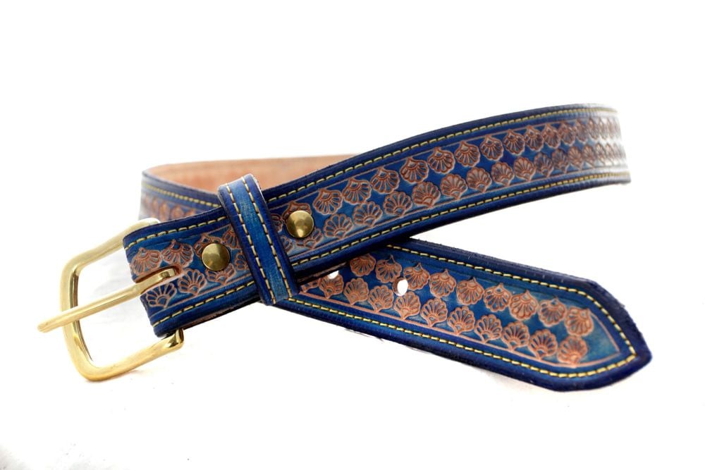Handmade Blue Leather Seashell Belt