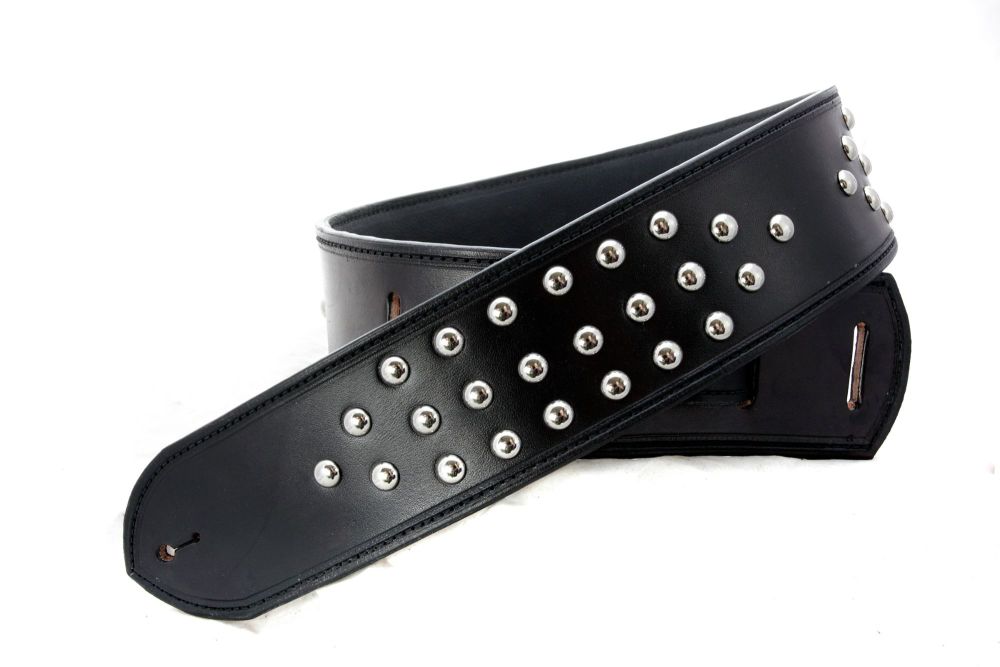 Handmade Black Leather Dome Studded Guitar Strap