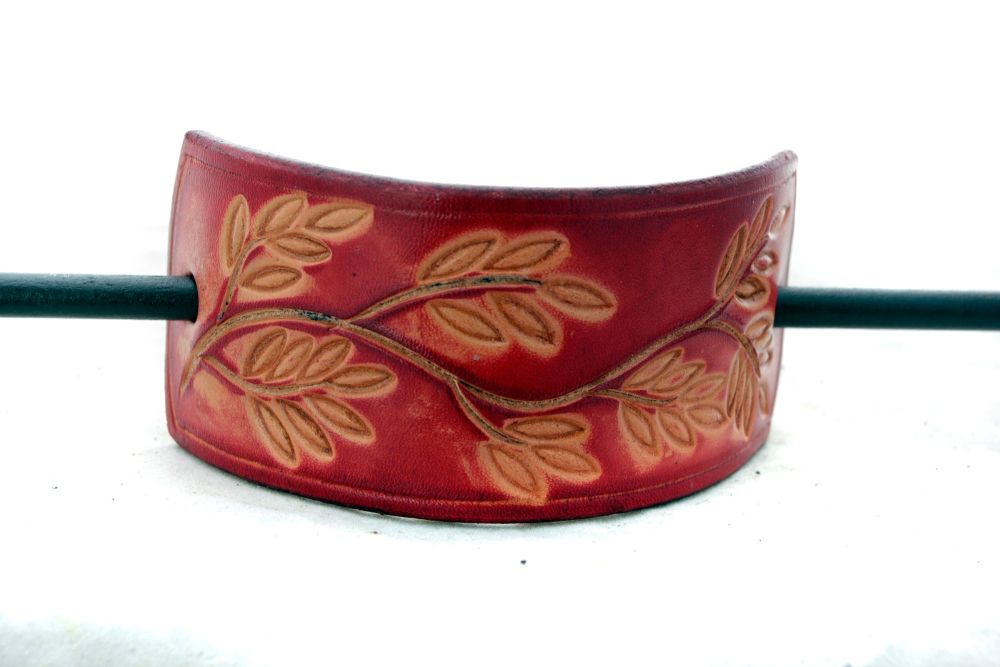 Handmade Leather Hair Barrette with Wooden Stick