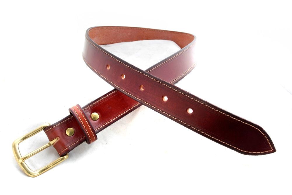 Handmade Brown Leather Belt with Brass Buckle