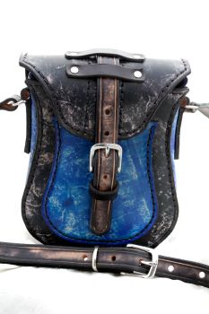 Handmade Leather Shoulder Bag in Blue and Black
