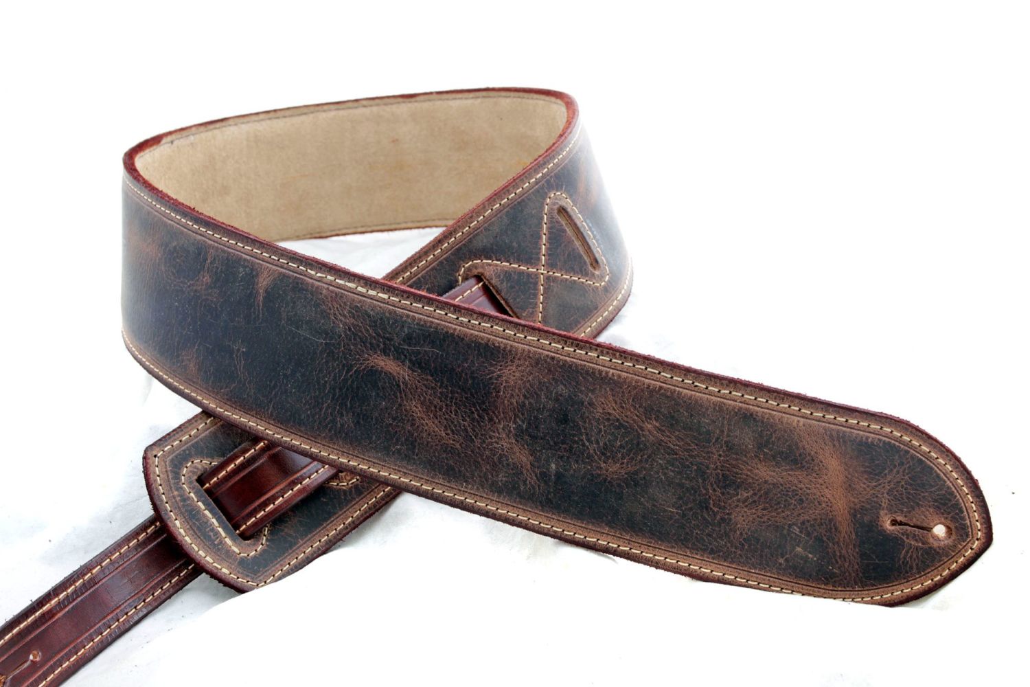 Handmade Brown Mad Dog Buffalo Leather Guitar Strap