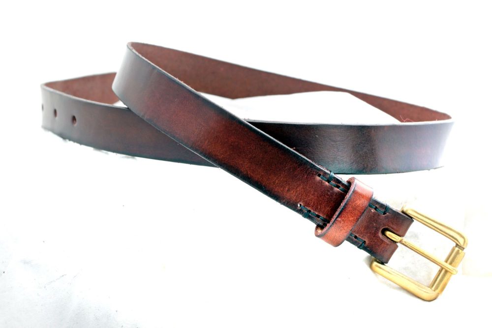 Handmade Brown Leather Belt With Solid Brass Roller Buckle