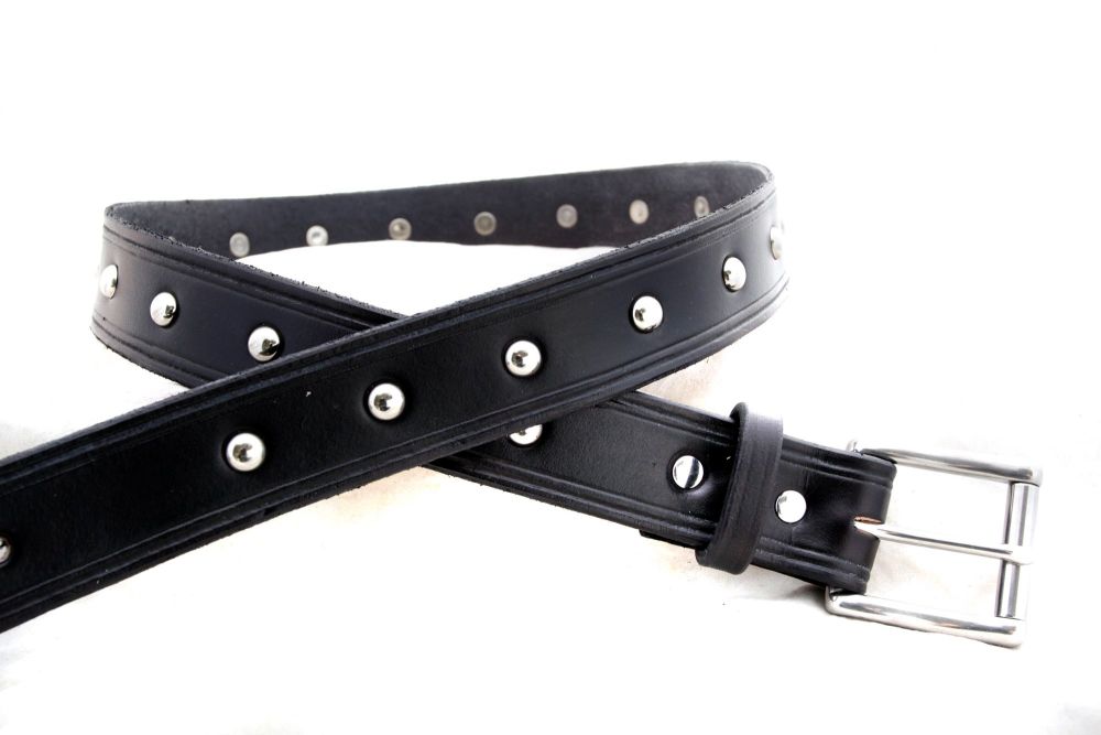 Handmade Black Leather Belt with Dome Studs
