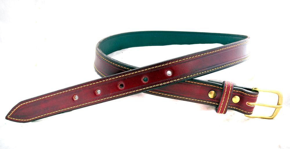 Handmade Oxblood Leather Belt with Solid Brass Buckle