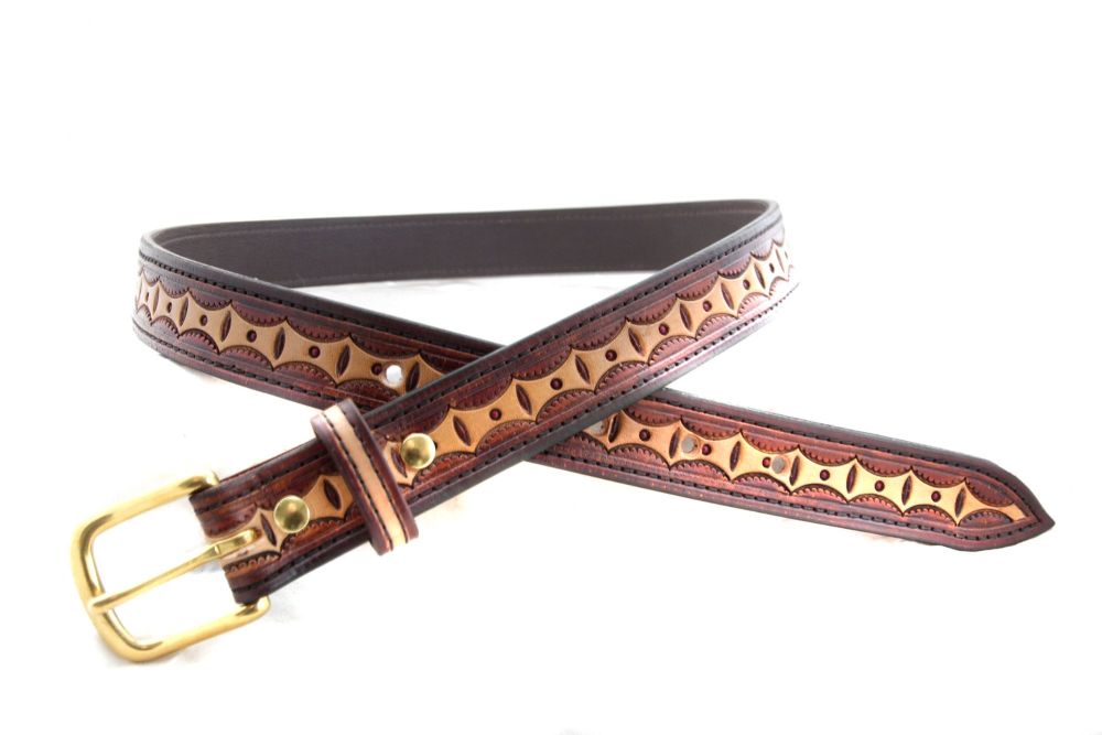 Handmade Brown Tooled Leather Belt