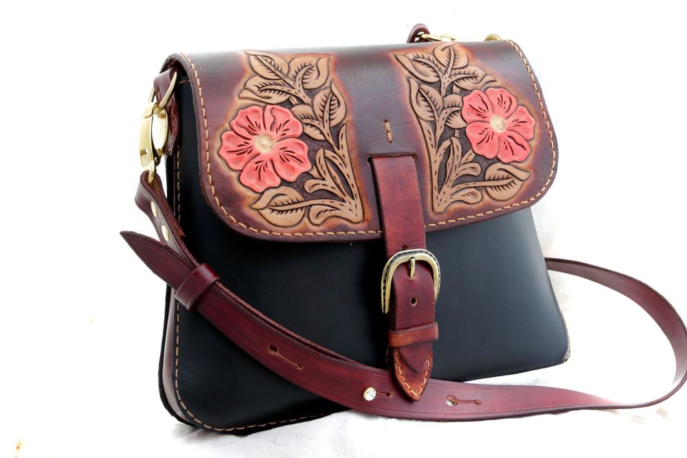 Handmade Floral Tooled Leather Handbag