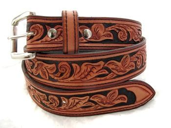 Handmade Leather Floral Tooled Belt