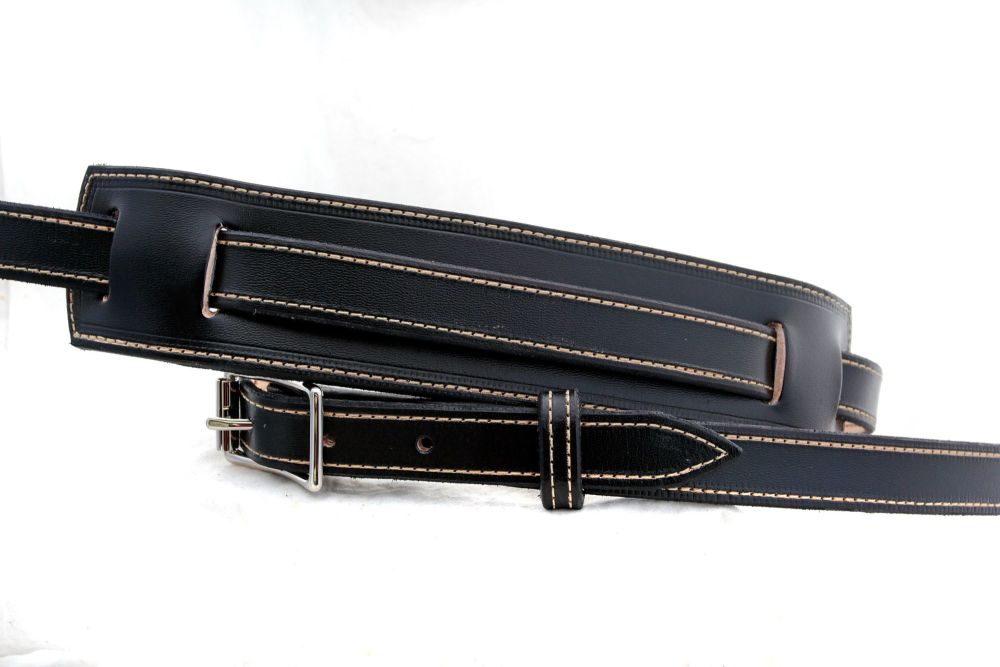 Handmade Black Leather Classic Style Guitar Strap