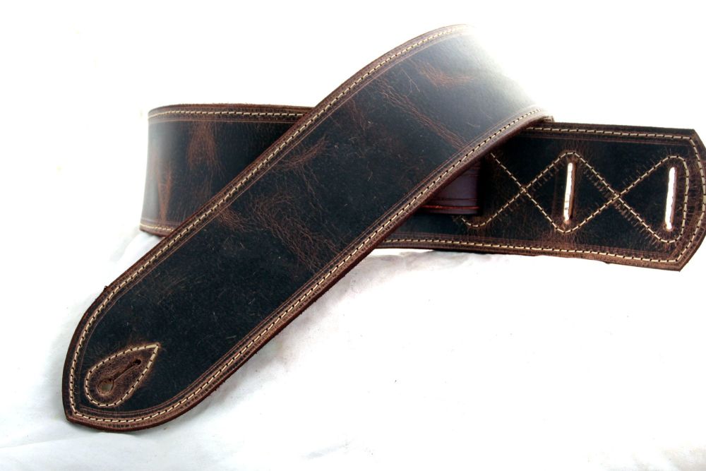 Handmade Brown Mad Dog Buffalo Leather Guitar Strap