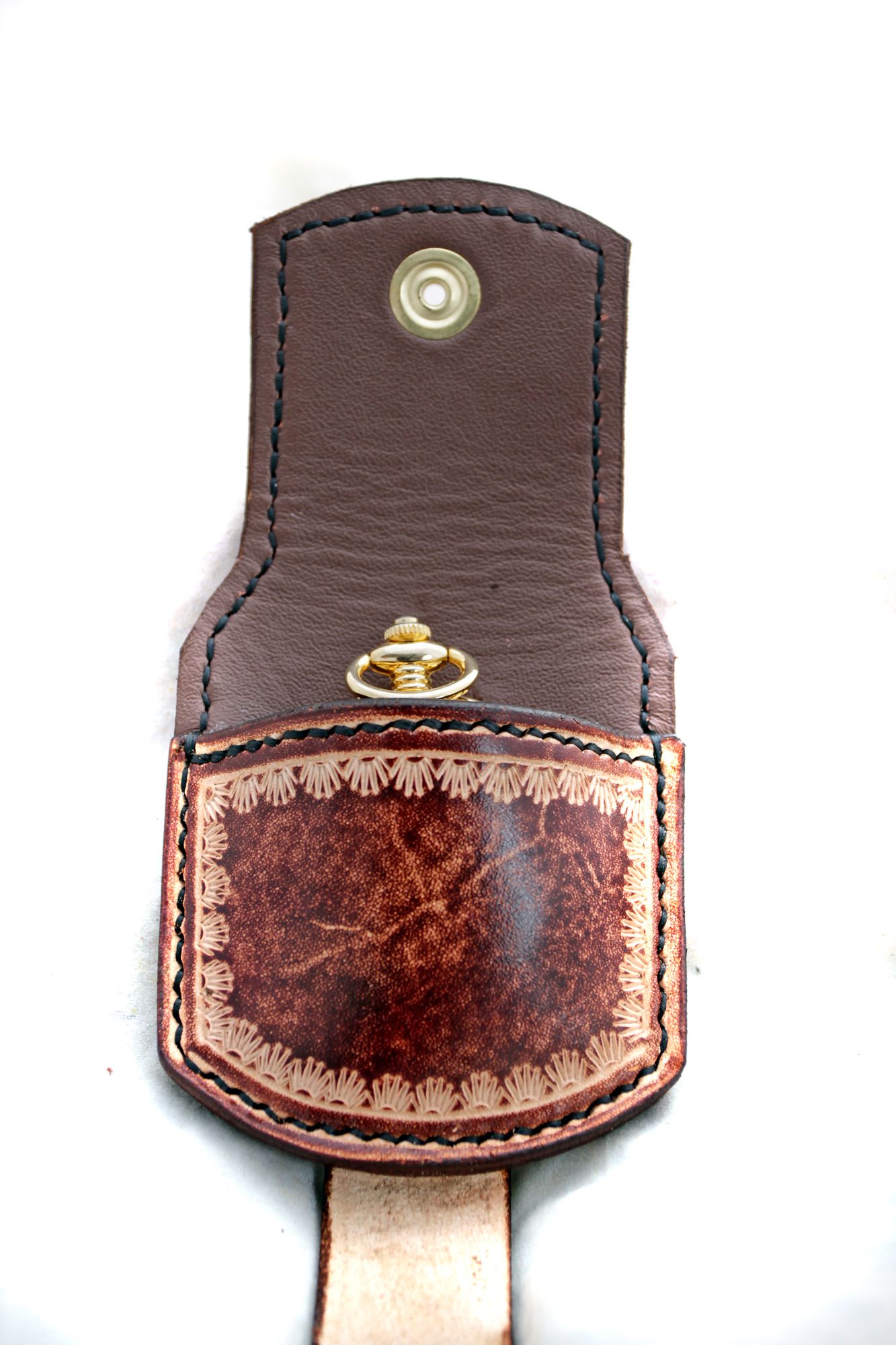 Handmade Brown Leather Pocket Watch Pouch