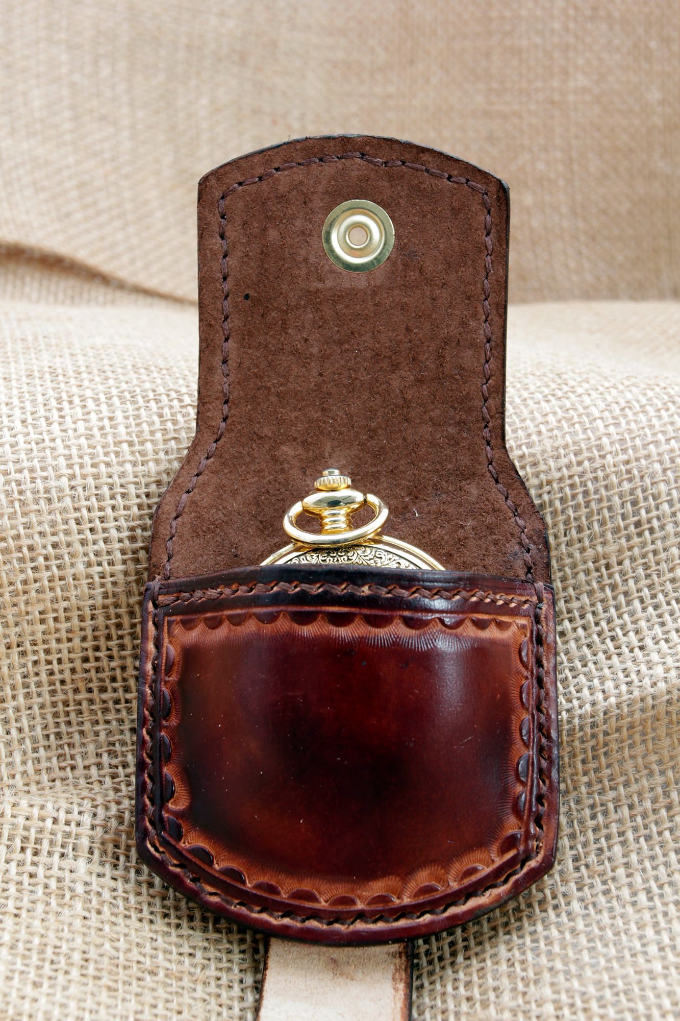 Handmade Brown Leather Pocket Watch Pouch
