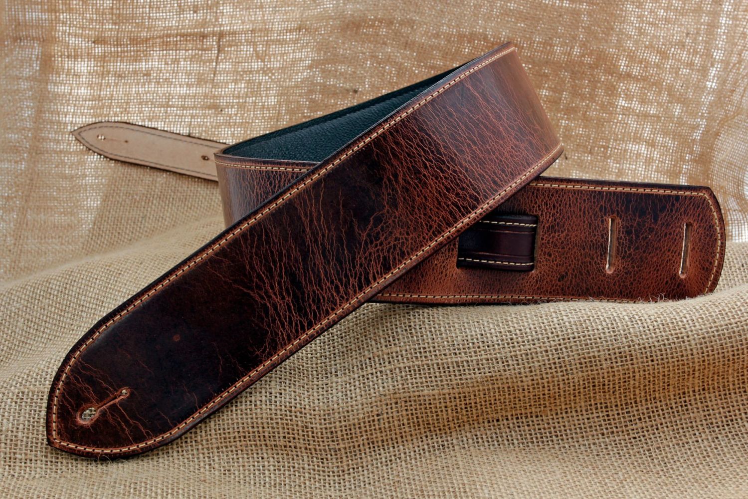 Handmade Brown Distressed Buffalo Leather Guitar Strap