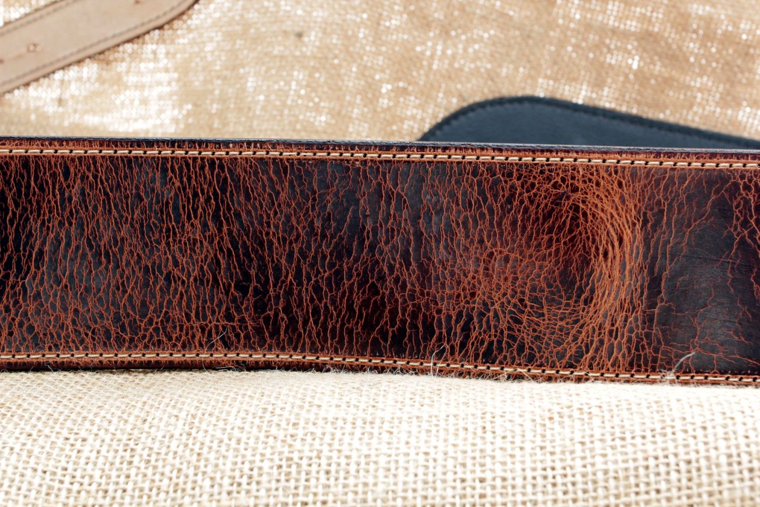 Handmade Brown Distressed Buffalo Leather Guitar Strap