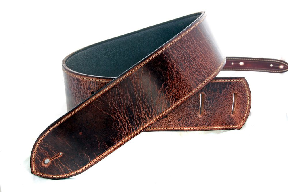 Handmade Brown Distressed Buffalo Leather Guitar Strap