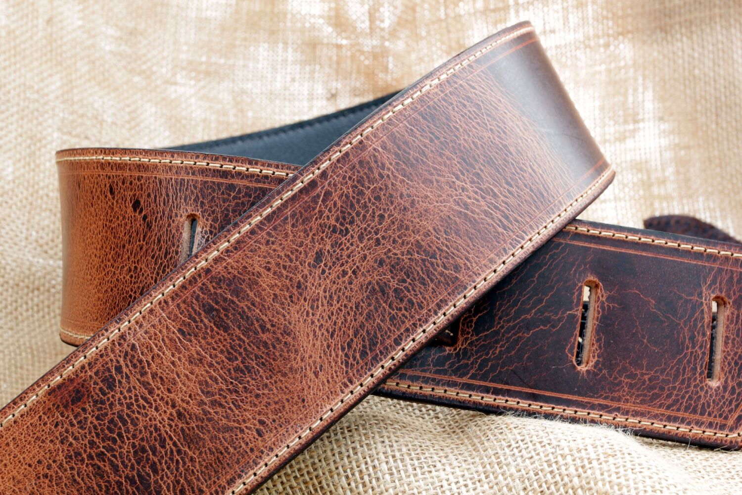 Handmade Brown Distressed Buffalo Leather Guitar Strap