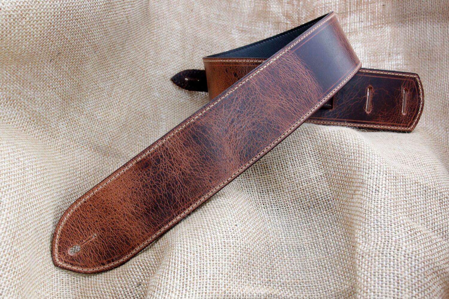 Handmade Brown Distressed Buffalo Leather Guitar Strap