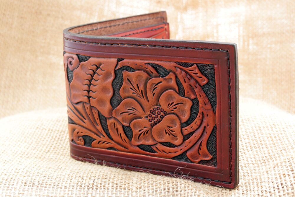 Hand Tooled Leather California Poppy Wallet