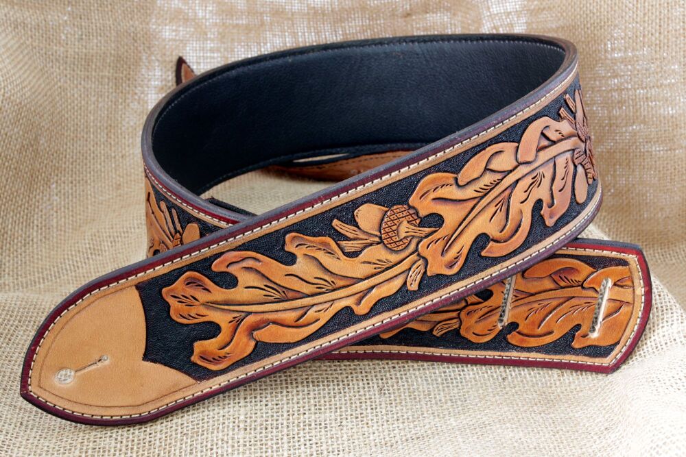 Handmade Leather Oak Leaf Guitar Strap