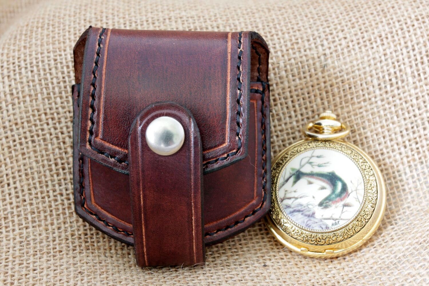 Handmade Leather Dark Brown Pocket Watch Pouch