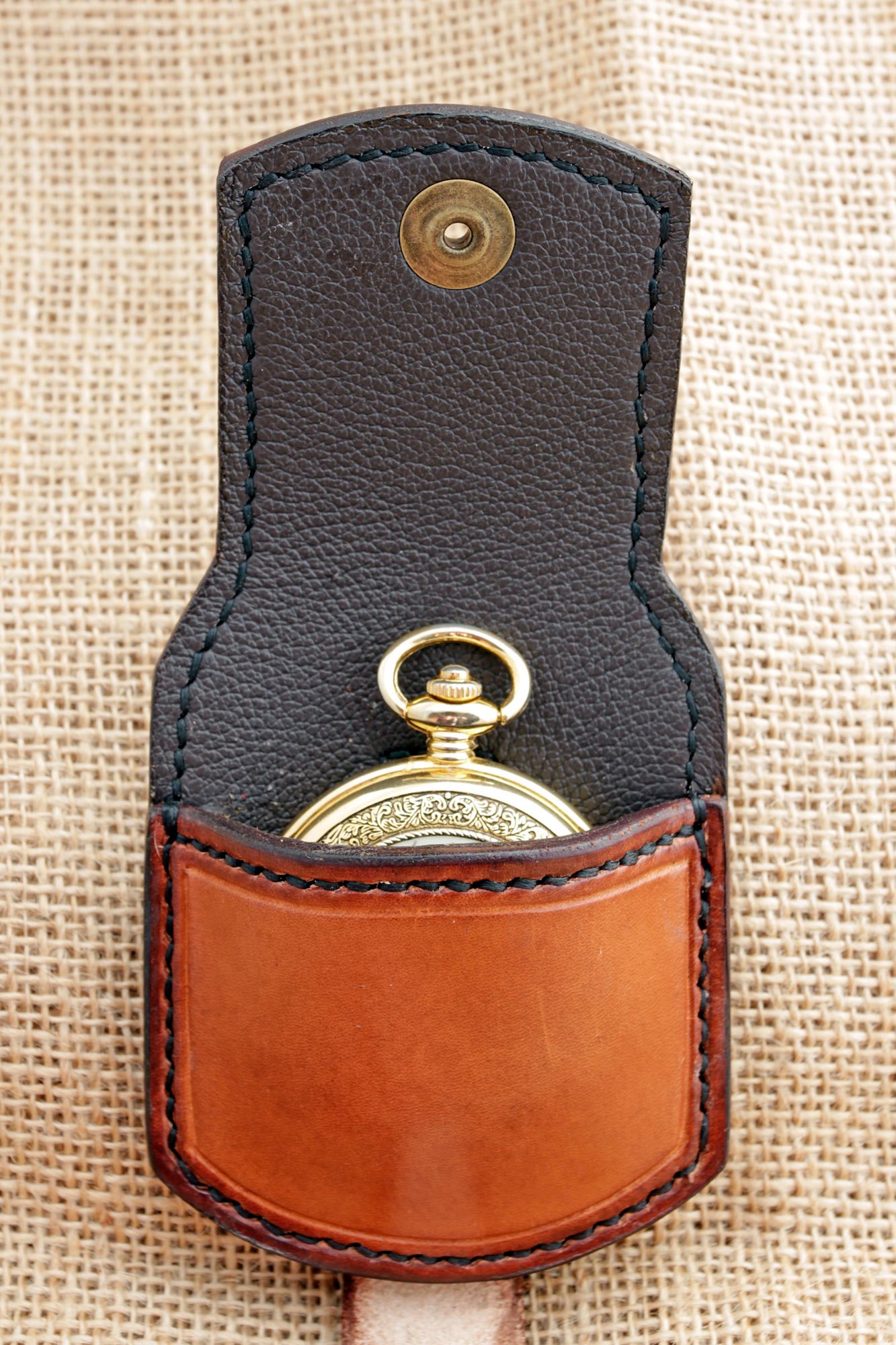 Handmade Leather Pocket Watch Pouch in Light Brown