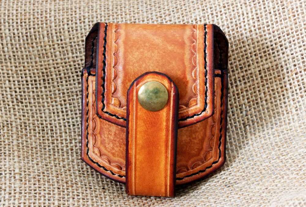 Handmade Golden Brown Leather Pocket Watch Pouch with Belt Loop