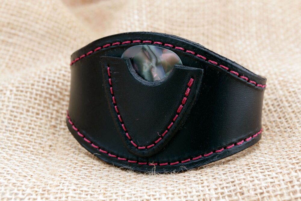 Handmade Black Leather Wristband with Pick Pocket