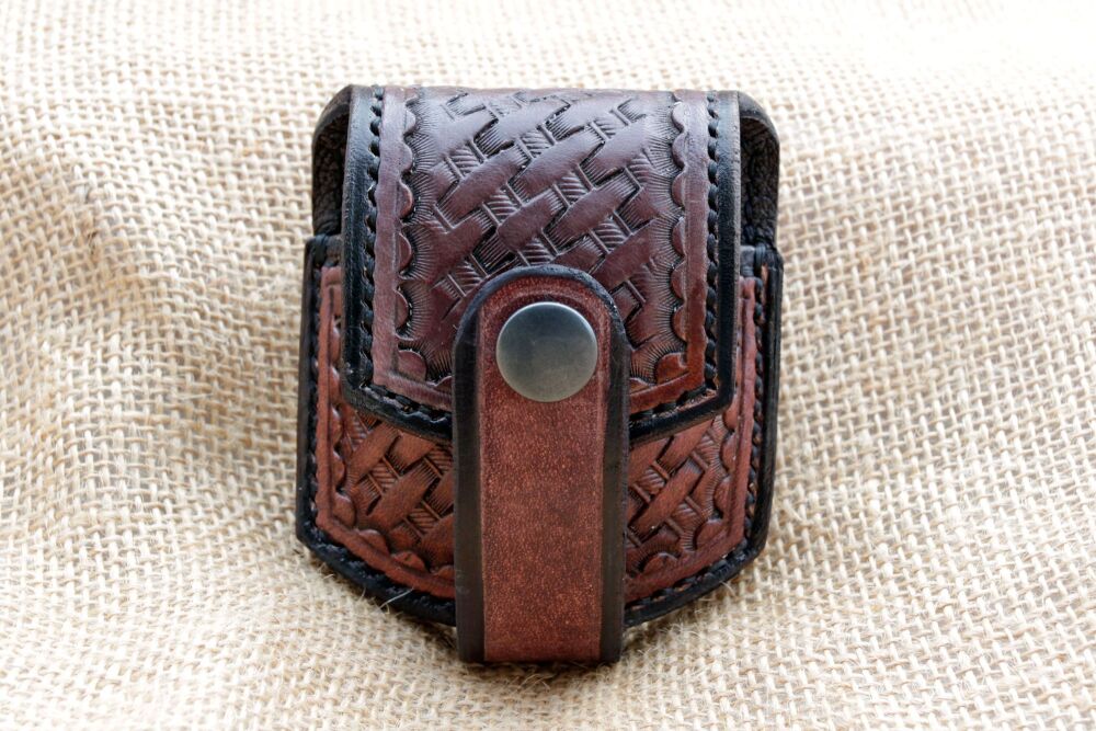 Handmade Leather Pocket Watch Pouch with Belt Loop and  Basket Weave Design