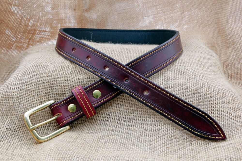 Handmade Oxblood Leather Belt with Solid Brass Buckle