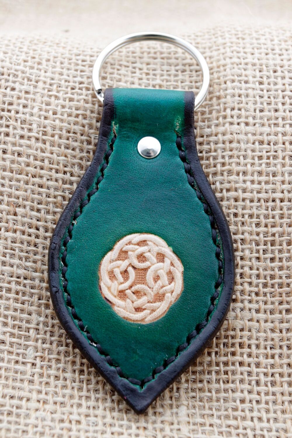 Handmade Green Celtic Knot Leather Keyring
