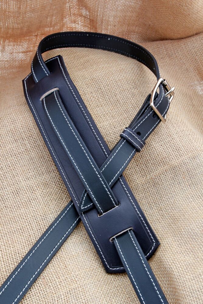 Handmade Black Leather Classic Style Guitar Strap
