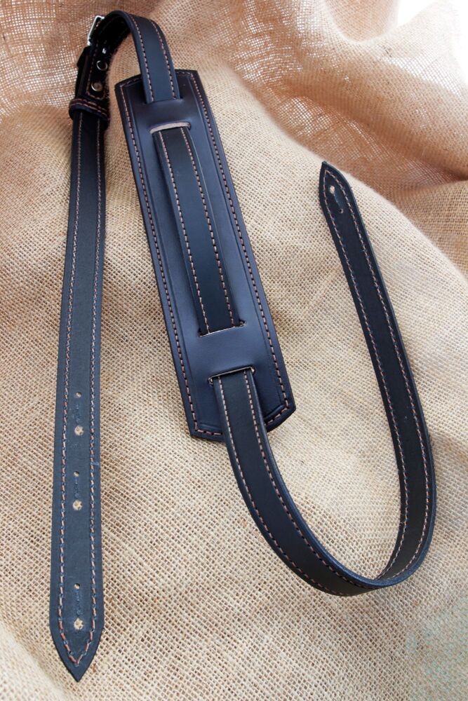 Handmade Black Leather Classic Style Guitar Strap