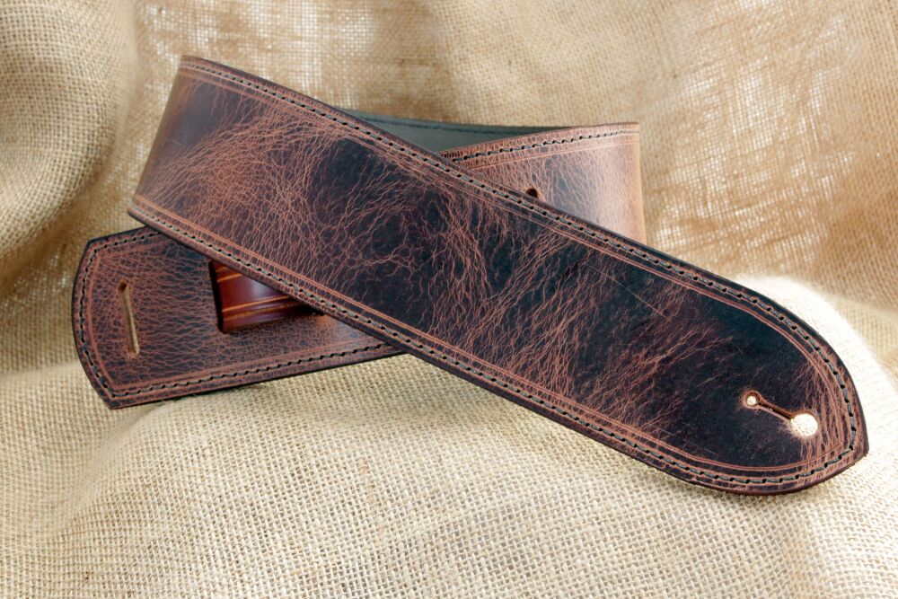 Handmade Brown Distressed Buffalo Leather Guitar Strap