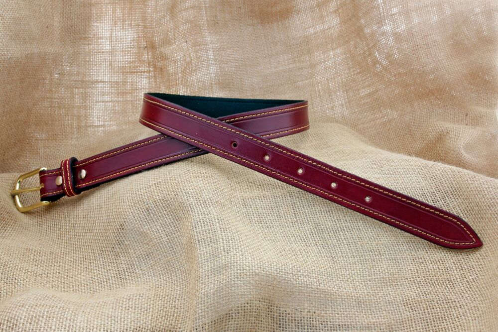 Handmade Oxblood Leather Belt with Solid Brass Buckle