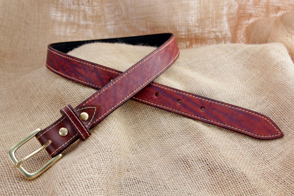 Handmade Leather Tiger Stripe Belt With Solid Brass Buckle