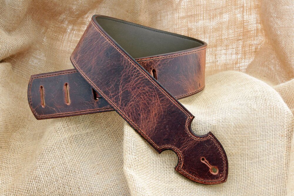 Handmade Brown Distressed Buffalo Leather Arrow Head Guitar Strap