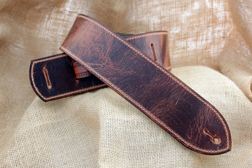 Handmade Brown Distressed Buffalo Leather Guitar Strap