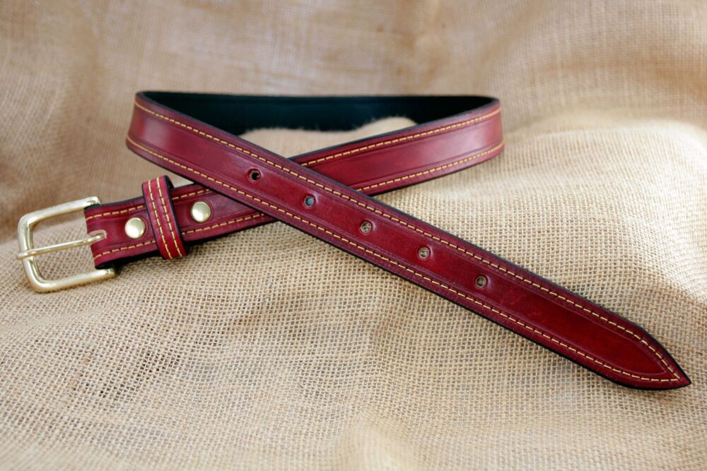 Handmade Oxblood Leather Belt with Solid Brass Buckle
