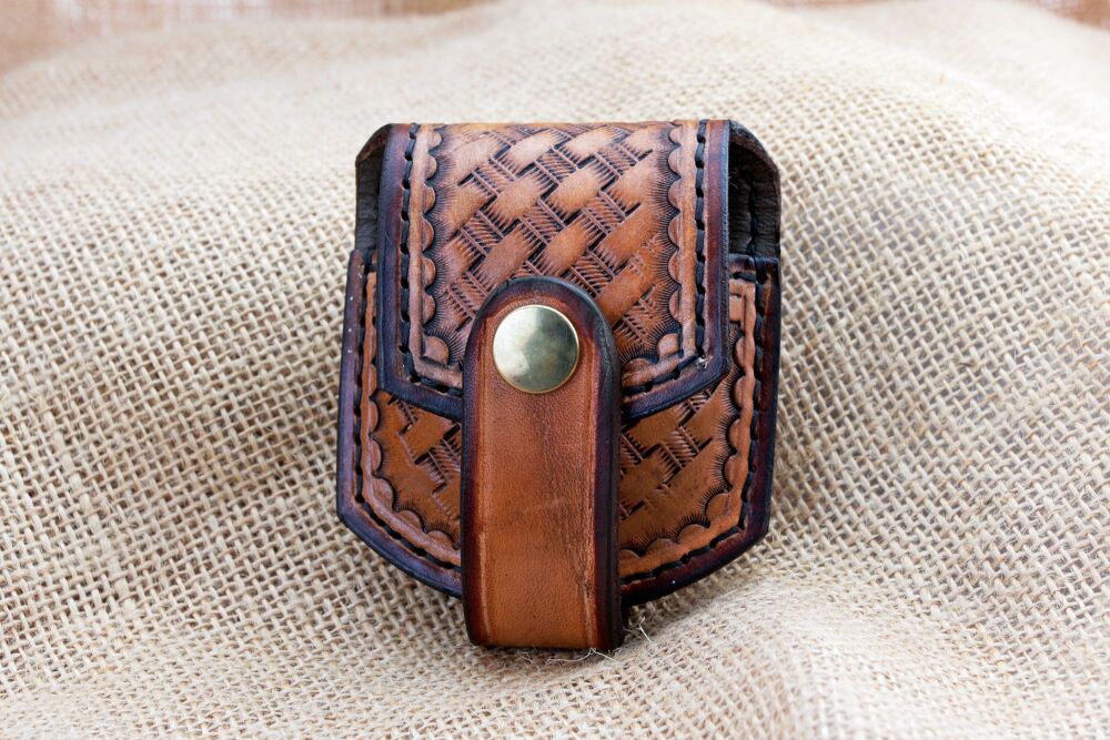 Handmade Leather Pocket Watch Pouch with Belt Loop and  Basket Weave Design