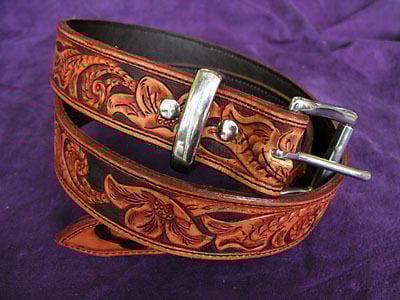 Handmade Leather Floral tooled Belt