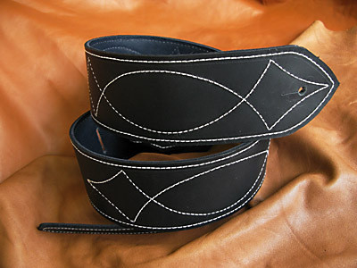 Handmade black leather Guitar Strap 