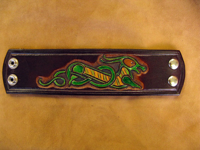 Handmade Leather Celtic Dragon Wristband.